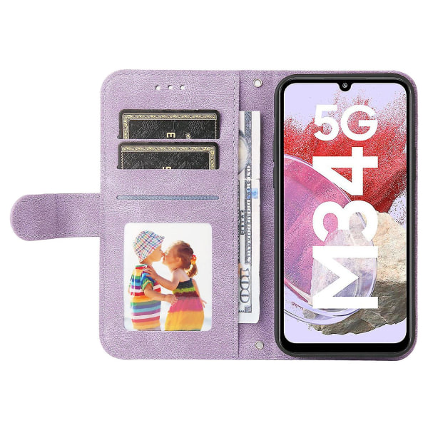 För Samsung Galaxy F34 5g/m34 5g Imprinted Lines Stand Cover Anti-drop Pu Läder Phone case Purple