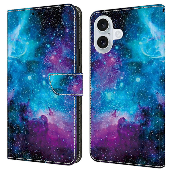 För iPhone 16 Skal Mönstertryckt Skyddande Läder Flip Fodral - Panda Multicolor Starry Sky