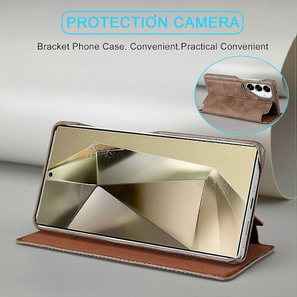 LC.IMEEKE Deksel til Samsung Galaxy S25 med Kortholder, Stativ og Lærdeksel Multicolor Coffee