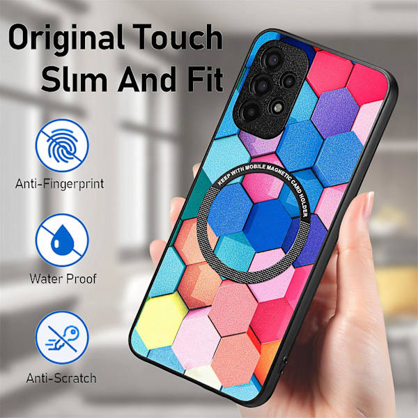 Mönstertryckt phone case för Samsung Galaxy A13 4g, Pu-läderbelagd PC+tpu cover med metallring Colorful Honeycomb