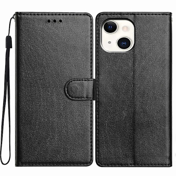 Læder telefoncover med pung, stativ og praktisk rem til iPhone 14 - Grøn Multicolor Black