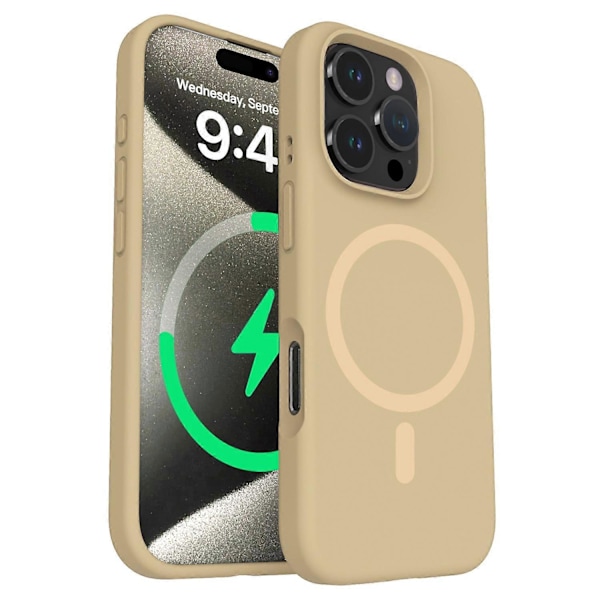 Magnetisk etui til iPhone 16 Pro med mikrofiberforing PC+Flydende silikone telefoncover Multicolor Coffee