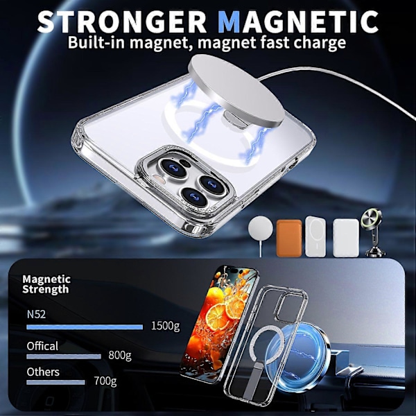 Skal för iPhone 16 Pro Kompatibelt med MagSafe Ställ TPU + Akryl Telefonskydd Multicolor Transparent