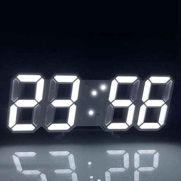 Digitalt 3D LED Væg-/Bordur Alarm Store Tal Automatisk Lysstyrke USB Temperatur