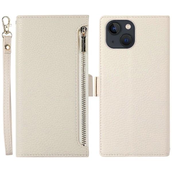 Fodral till iPhone 15 Plus med dragkedjeficka, PU-läder med litchistruktur och rem Multicolor Style D