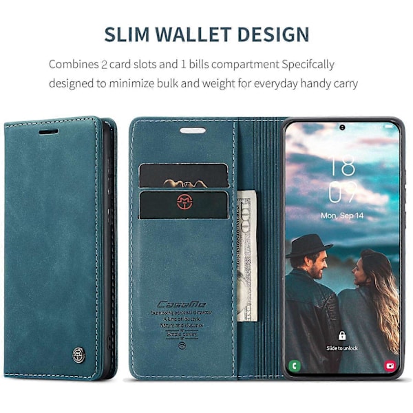 CASEME 013-serien Enkel Lommebokdesign Automatisk Suge-Lærveske for Samsung Galaxy S21 FE Multicolor Style C
