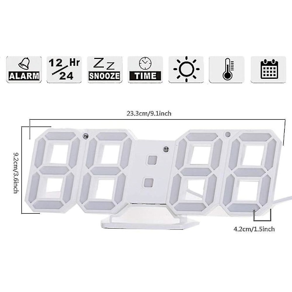 3d digital väckarklocka,vägg LED nummer Tidsklocka med 3 autojustera ljusstyrka nivåer,led elektronisk klocka med snooze funktion,modern nattljus Cl