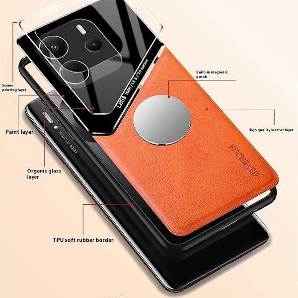 Xiaomi Redmi Note 14 4G (163,25x76,55x8,16mm) Kotelo Nahkapäällysteinen PC+TPU Puhelimen Takakuori Multicolor Orange
