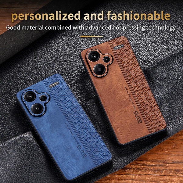 Præget PU læder + TPU mobiltelefon cover beskyttelsesetui til Xiaomi Redmi Note 13 Pro+ Brown