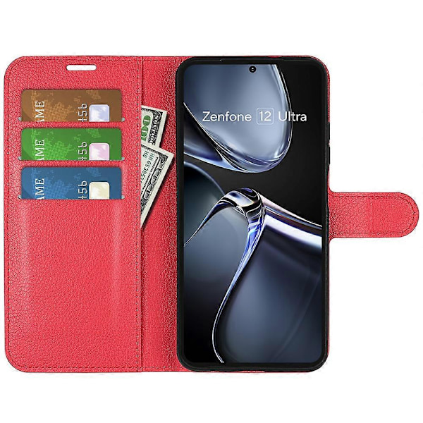 Til Asus Zenfone 12 Ultra 5G Etui Litchi Tekstur Stødsikkert Læder Wallet Telefon Cover Multicolor Red