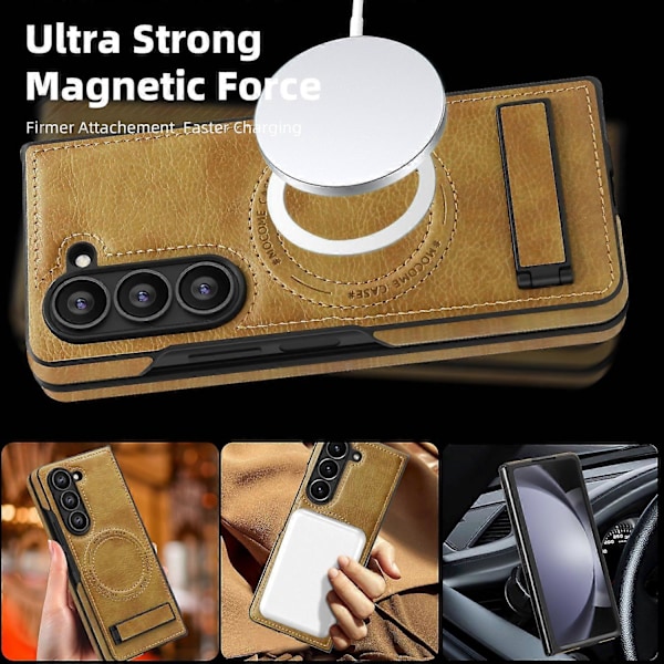 Skal för Samsung Galaxy Z Fold5 5G Kompatibelt med MagSafe PC+PU Ställ Telefonskydd Multicolor Desert Gold