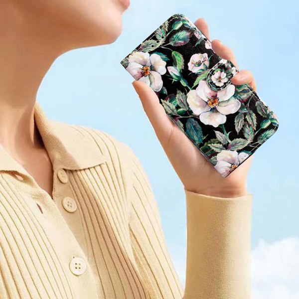 För Iphone 15 Plus Pu Läder Case Mönster Skrivbord Cover Magnolia
