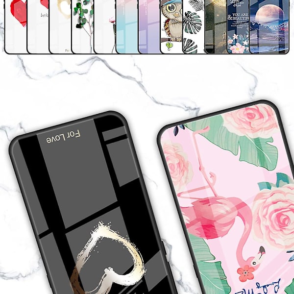 För Iphone 15 Plus Printed case härdat glas+pc+tpu Hybrid cover Peony