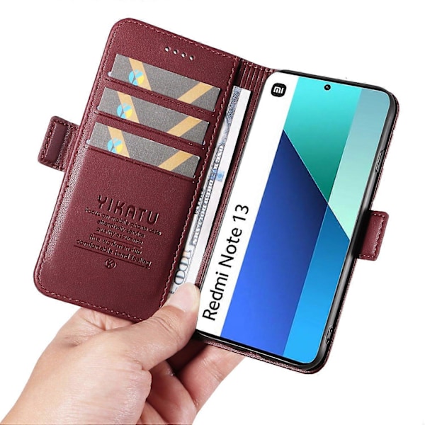 YIKATU YK-003 Læder Wallet Case med Magnetisk Side Lukning til Xiaomi Redmi Note 13 4G Multicolor Wine Red