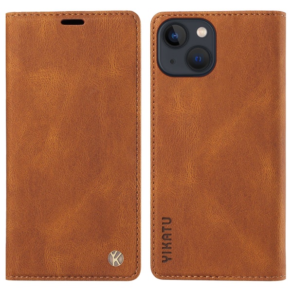 Skin-touch case för Iphone 15 Plus Pu läder plånboksställ Cover Brown