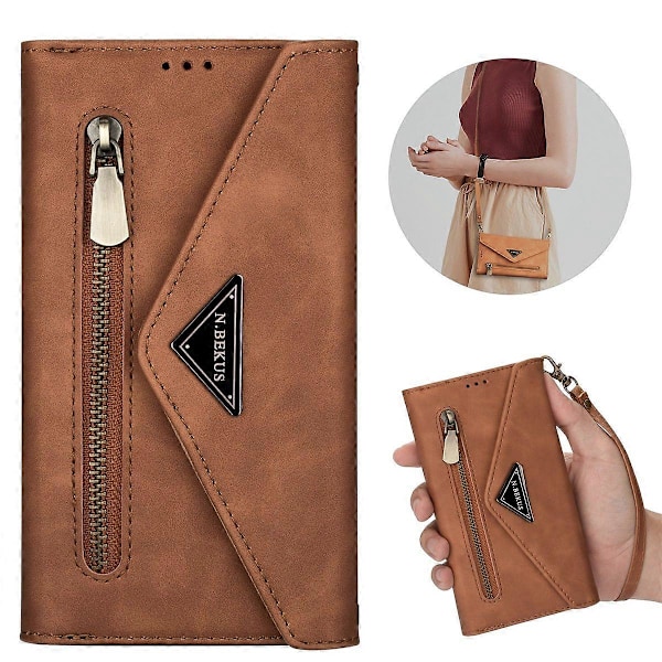 N.BEKUS Fodral till iPhone 16, Plånboksfodral i Läder med Remmar - Svart Multicolor Brown