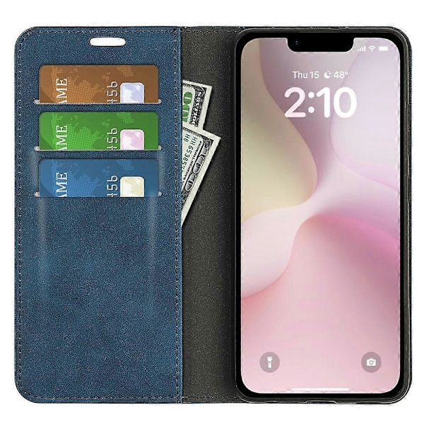 Fodral för iPhone 16e, Skinn Touch Läder Plånbok Mobilskal - Grå Multicolor Blue