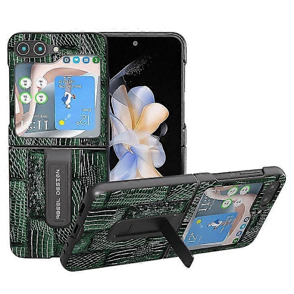 Samsung Galaxy Z Flip5 5G Mahjong -kuvioinen jalustakotelo aitoa lehmännahkaa + PC-puhelinkotelo Multicolor Style C