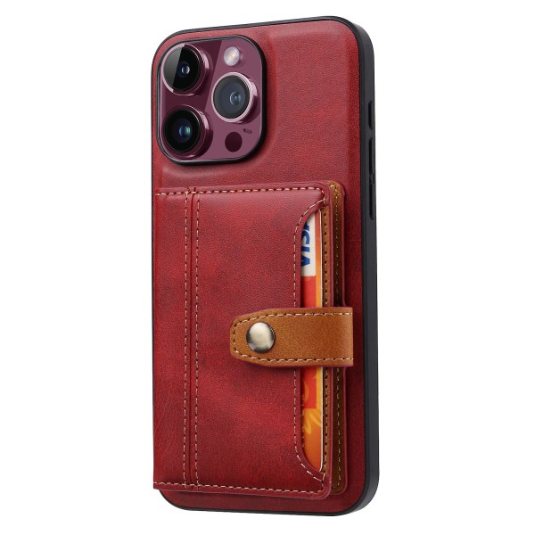 För Iphone 15 Pro Max Calf Texture Phone case Kortplatser Kickstand Pu Läderbelagd Tpu Cover Red