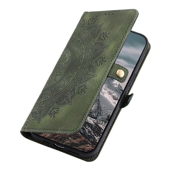 Xiaomi Poco X6 5G / Redmi Note 13 Pro 5G Kotelo Iho Tuntuu Toteemilla Painettu Lompakko Nahkainen Puhelinkotelo Multicolor Blackish Green