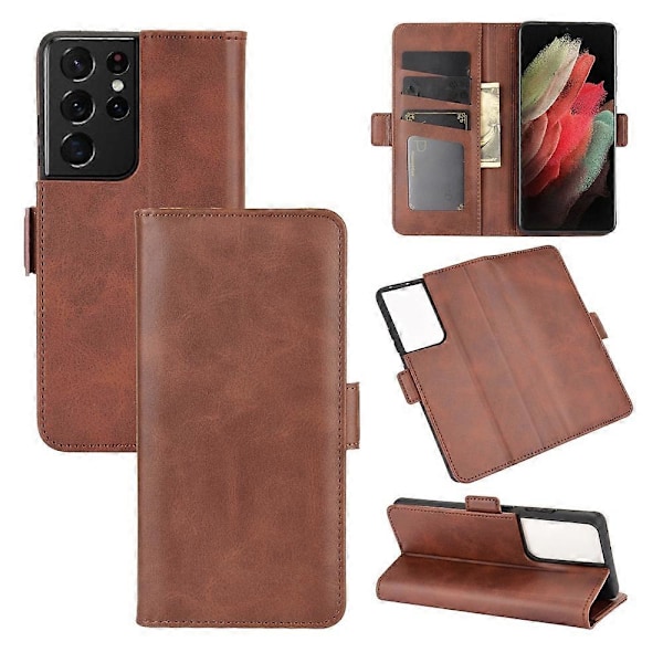 Dobbelt Magnetisk Lås Læder Folio Flip Telefon Cover Læder Etui til Samsung Galaxy S21 Ultra 5G