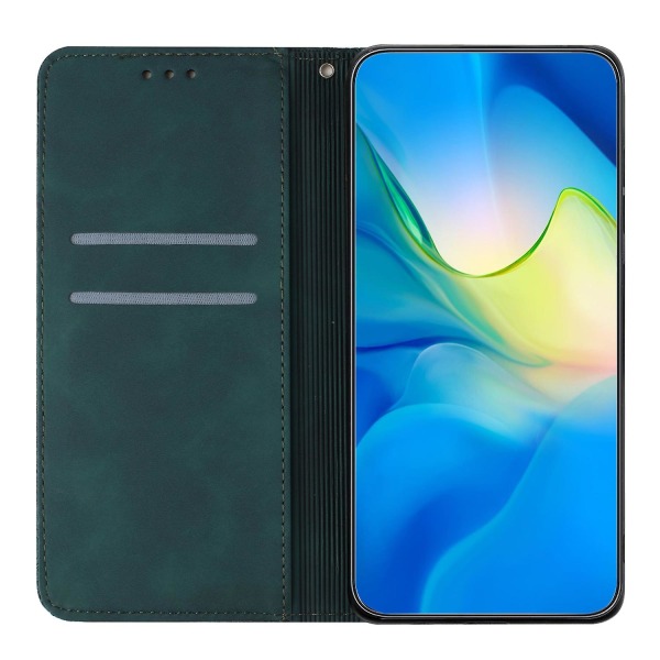 Lompakkokotelo iPhone 15 Pro Maxille, PU-nahkaa, retro kukkakuvio, jalustallinen puhelinkotelo Green