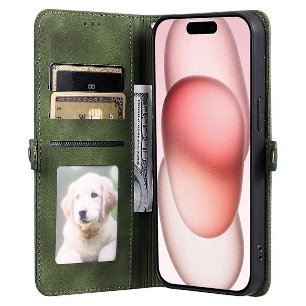 Stil 016 För iPhone 14 Pro Skal Hudkänsla Totem Präglat Plånbok Läder Telefonskal - Svart Multicolor Blackish Green