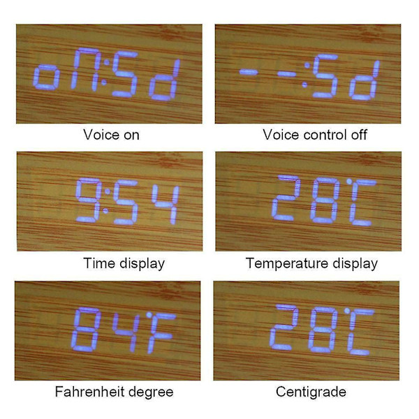 Træ Cube Led Alarm Stemmestyring Digitalt Skrivebord Sengelampe Ur Træ Hurtig Temperatur Beige