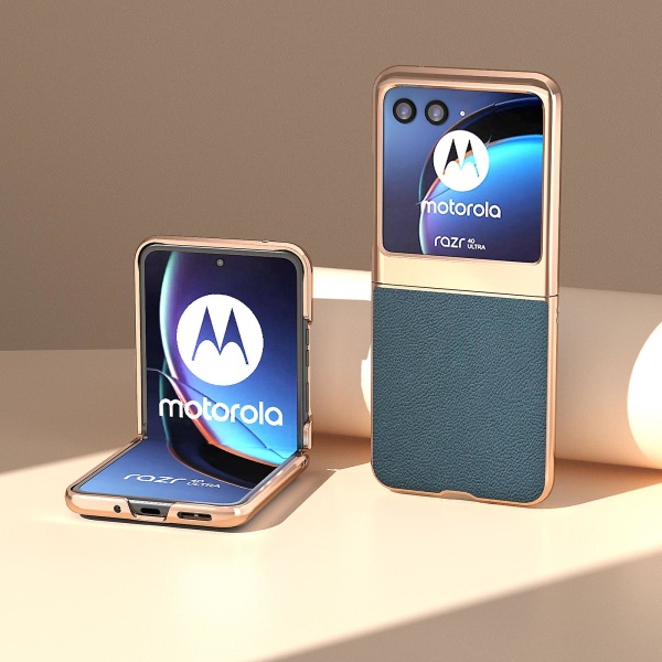 Äkta koläder + Pc Litchi case för Motorola Razr 40 Ultra 5g, nanogalvaniserat cover Green