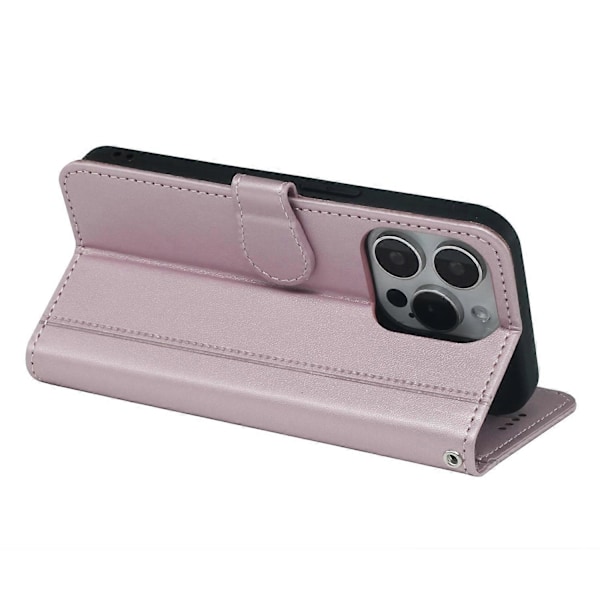 Til iPhone 16 Pro Max Wallet Case Magnetisk Lukning Læder Telefon Cover med Rem - Grøn Multicolor Rose Gold