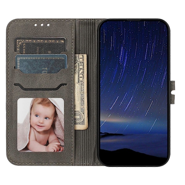 Til Samsung Galaxy S25 Edge Etui Glad Kat Mønster Præget Læder Wallet Telefon Cover Multicolor Grey