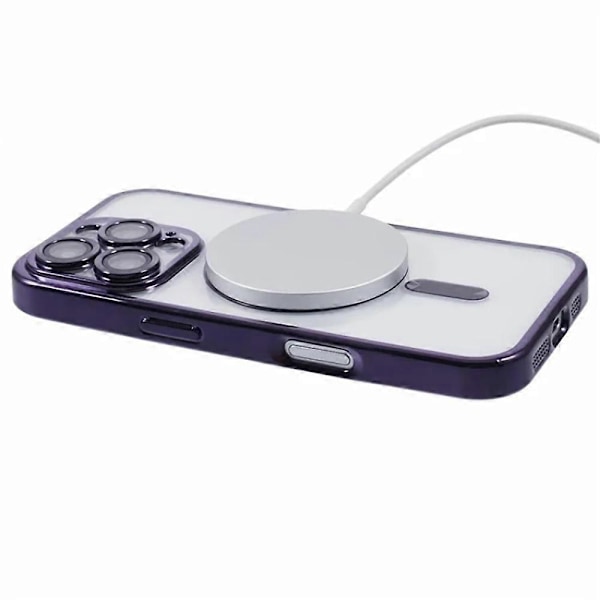 Magnetiskt skal för iPhone 16 Pro Max, fullt skydd, elektropläterat TPU-skal med härdat glas Multicolor Dark Purple
