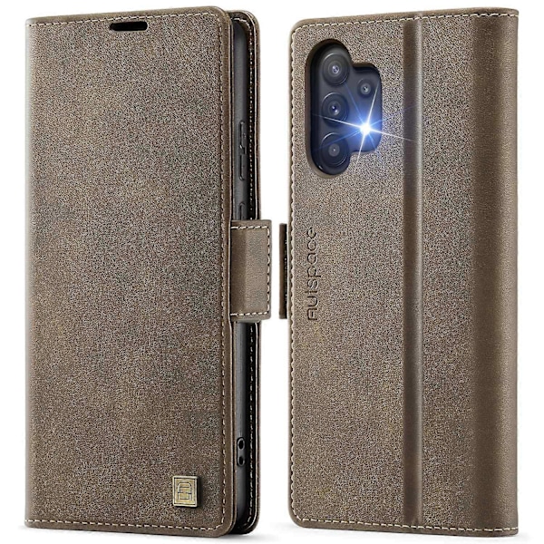 Samsung Galaxy A32 5G -kotelo AUTSPACE A11 RFID-suojattu retro nahkainen matkapuhelinlompakkokotelo Multicolor Brown