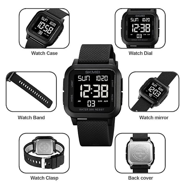 Skmei 1894 Square Sports Waterproof Watch 1894 Black Black Machine