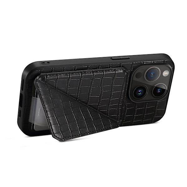 Pc + Tpu+ Pu Läder Phone case För Iphone 13 Pro Crocodile Texture Korthållare Stand Cover Black