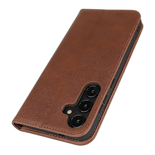 Til Samsung Galaxy S25 Etui PU Læder Kalvepræget Magnetisk Lukning Smartphone Cover- Multicolor Dark Brown