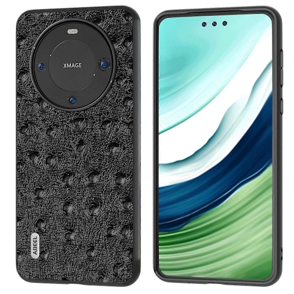 Telefonfodral med strutsstruktur för Huawei Mate 60 Pro Äkta koläderbelagd PC+TPU-skal Multicolor Style C