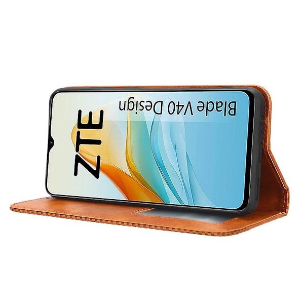För Zte Blade V40 Design Pu Läderställ Phone Case Retro Cover Brown