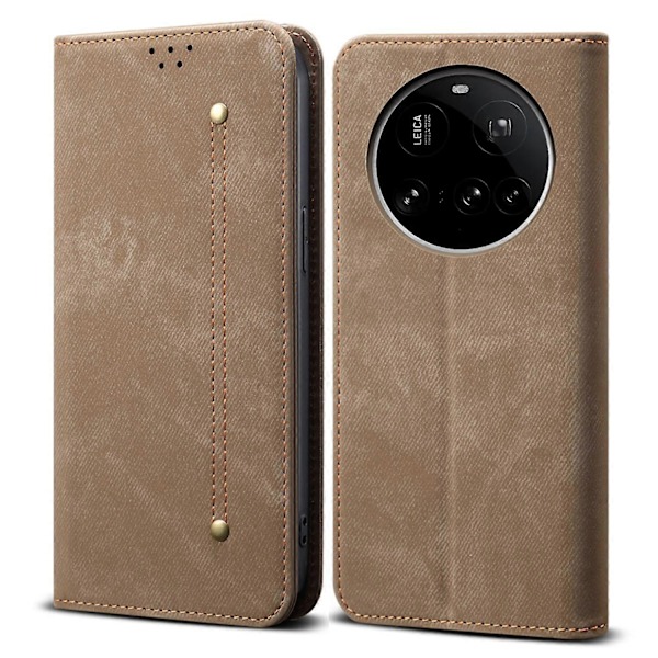 Skal för Xiaomi 15 Ultra Jeans Tyg Textur Anti-Repor Läder Ställ Telefonskydd Multicolor Khaki