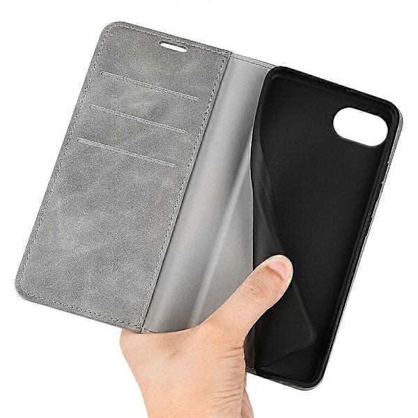 Til iPhone 16e Etui Skin Touch Læder Wallet Telefon Cover- Multicolor Grey