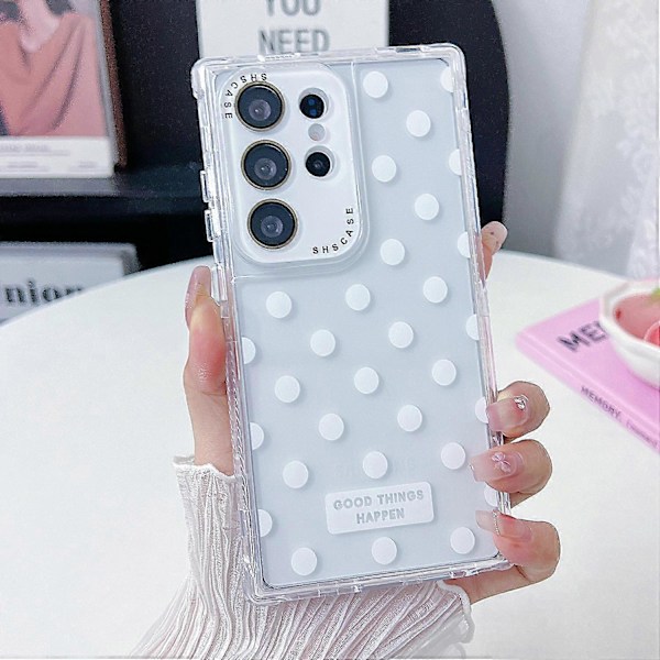 Skal till Samsung Galaxy S25 Ultra Transparent PC+TPU Mobilskal med Polkadotmönster och Linsskydd Multicolor White