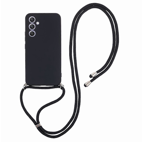 Til Samsung Galaxy A34 5G Etui Fiberforing TPU Telefoncover med Lang Snøre - Lys Lilla Multicolor Black