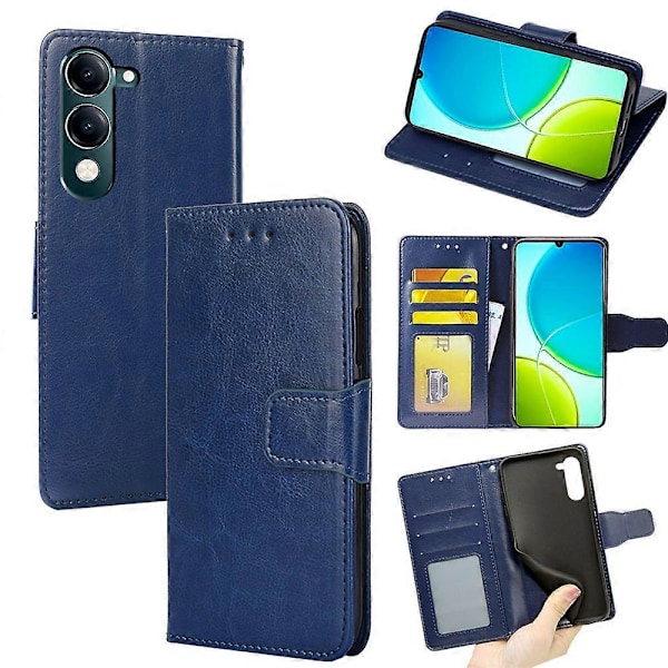 Til vivo Y29s 5G/ Y04 4G Etui Pung PU Læder + TPU Foldbart Stativ Telefon Cover Multicolor Sapphire