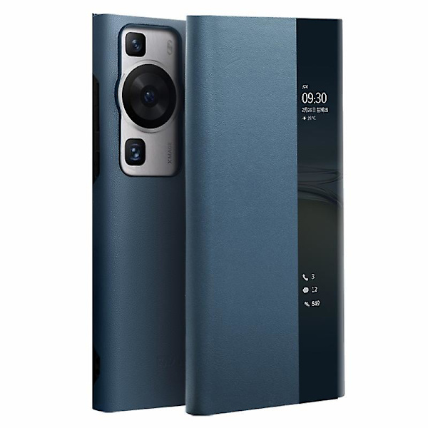 Qialino för Huawei P60 / P60 Pro Phone case i äkta koläder Smart Sleep Wake-up View Window Cover Blue
