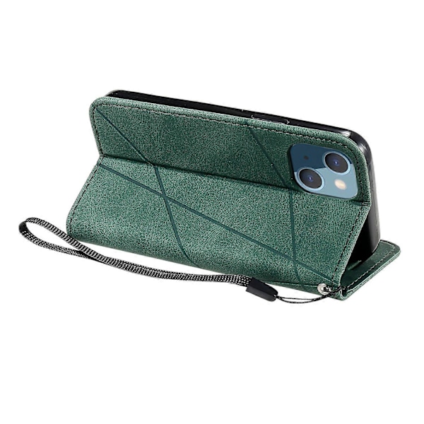 Plånboksfodral för iPhone 14 med skarvat läder, stativ och handrem Multicolor Style C