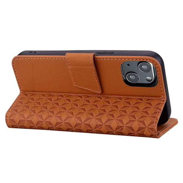 Til iPhone 15 Plus Cover Rhombus Prægning Business Læder Telefon Cover med Wallet Stand Multicolor Style C