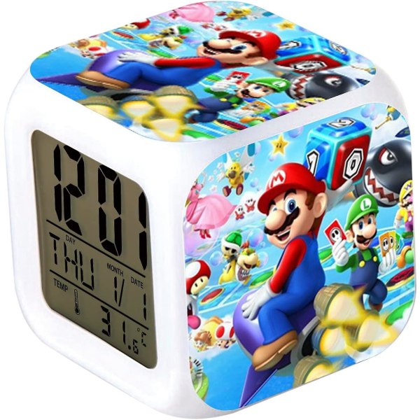 Mario 7 Colors ändrar digital väckarklocka med tid, temperatur, alarm, datum (kartlopp) Rocket Travel
