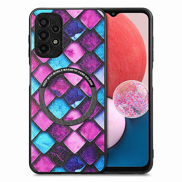 Mönstertryckt phone case för Samsung Galaxy A13 4g, Pu-läderbelagd PC+tpu cover med metallring Purple Scale