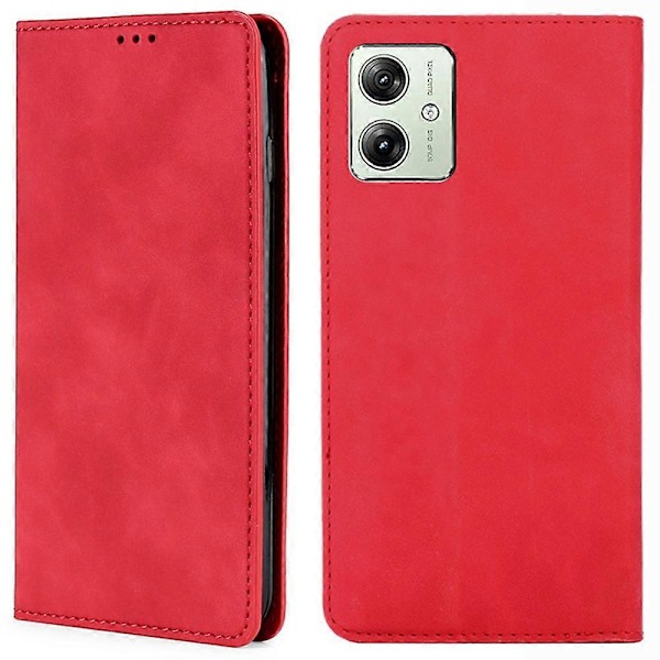 Motorola Moto G54 5G -kotelo, nahkainen, jalustalla ja korttipaikoilla - Tummanruskea Multicolor Red