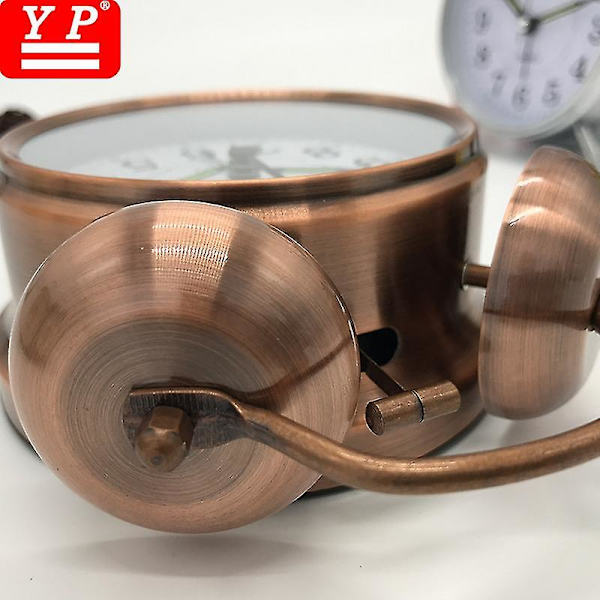 Väckarklocka Twin Bell Retro Kopparmetall 6" extra högt kvartsbatteri som drivs med bakgrundsbelysning